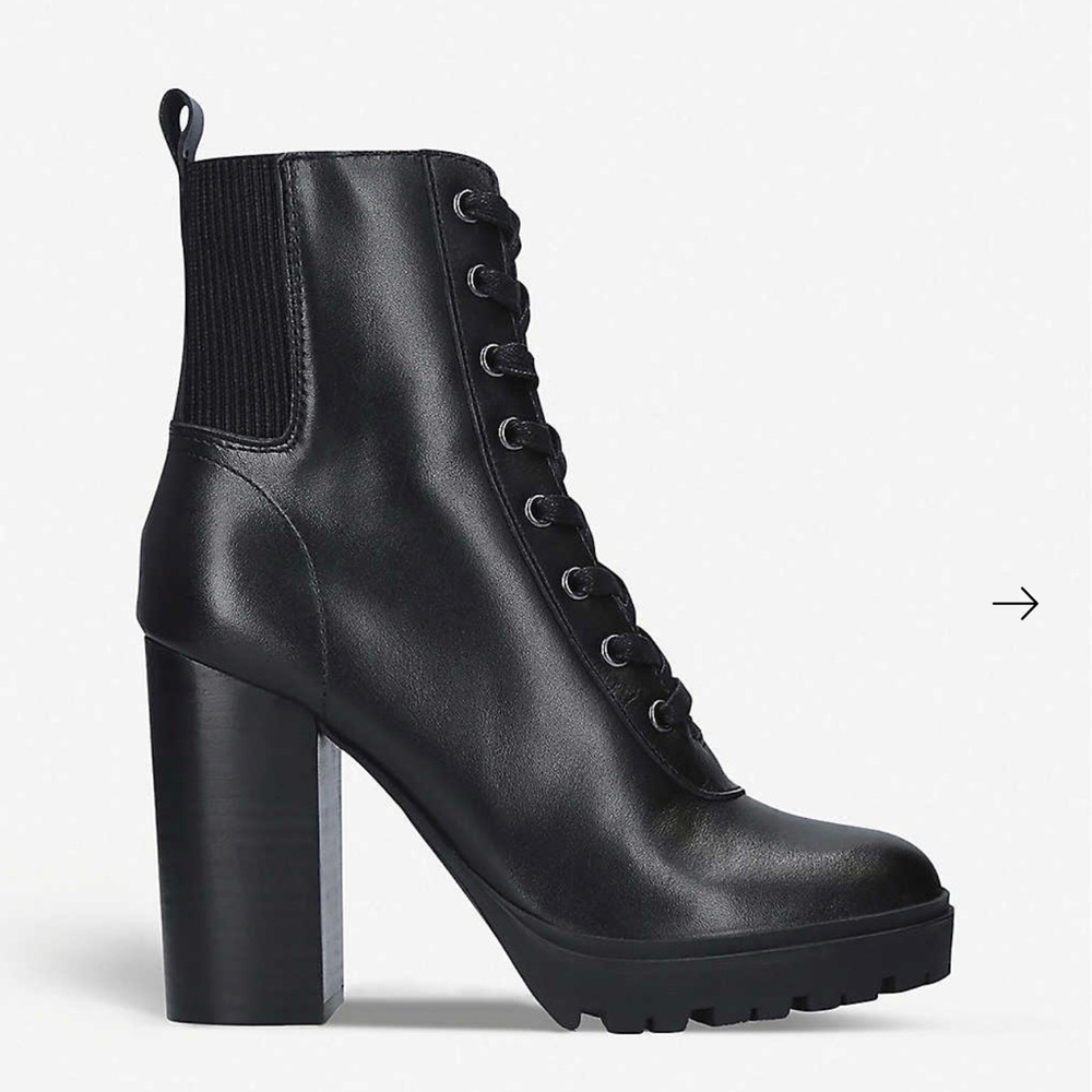 Black leather (vegan) lace up ankle boots with heel by Steve Madden